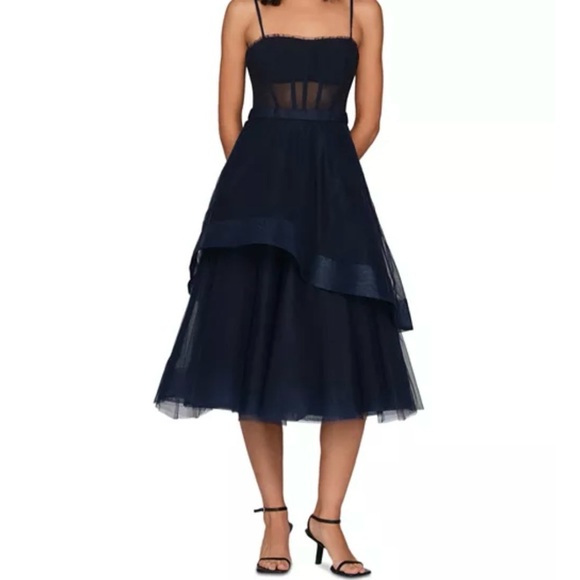 BCBGMaxAzria Dark Navy Corset Layered Midi Dress Size 2 - Picture 7 of 9